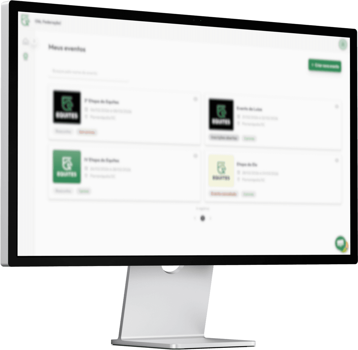 Mockup do módulo de eventos